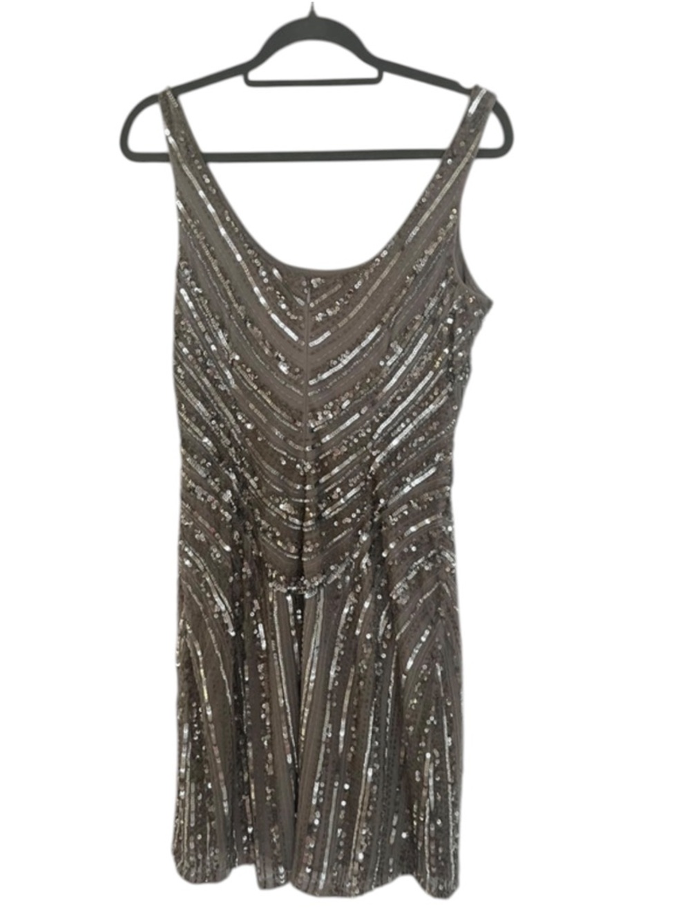 Adrianna Papell Taupe Sequin Beaded Mini Dress - Picture 2 of 6